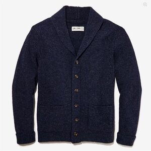 LINE OF TRADE The Dockside Shawl Collar Shetland Wool Cardigan in Ink Navy, Sz M